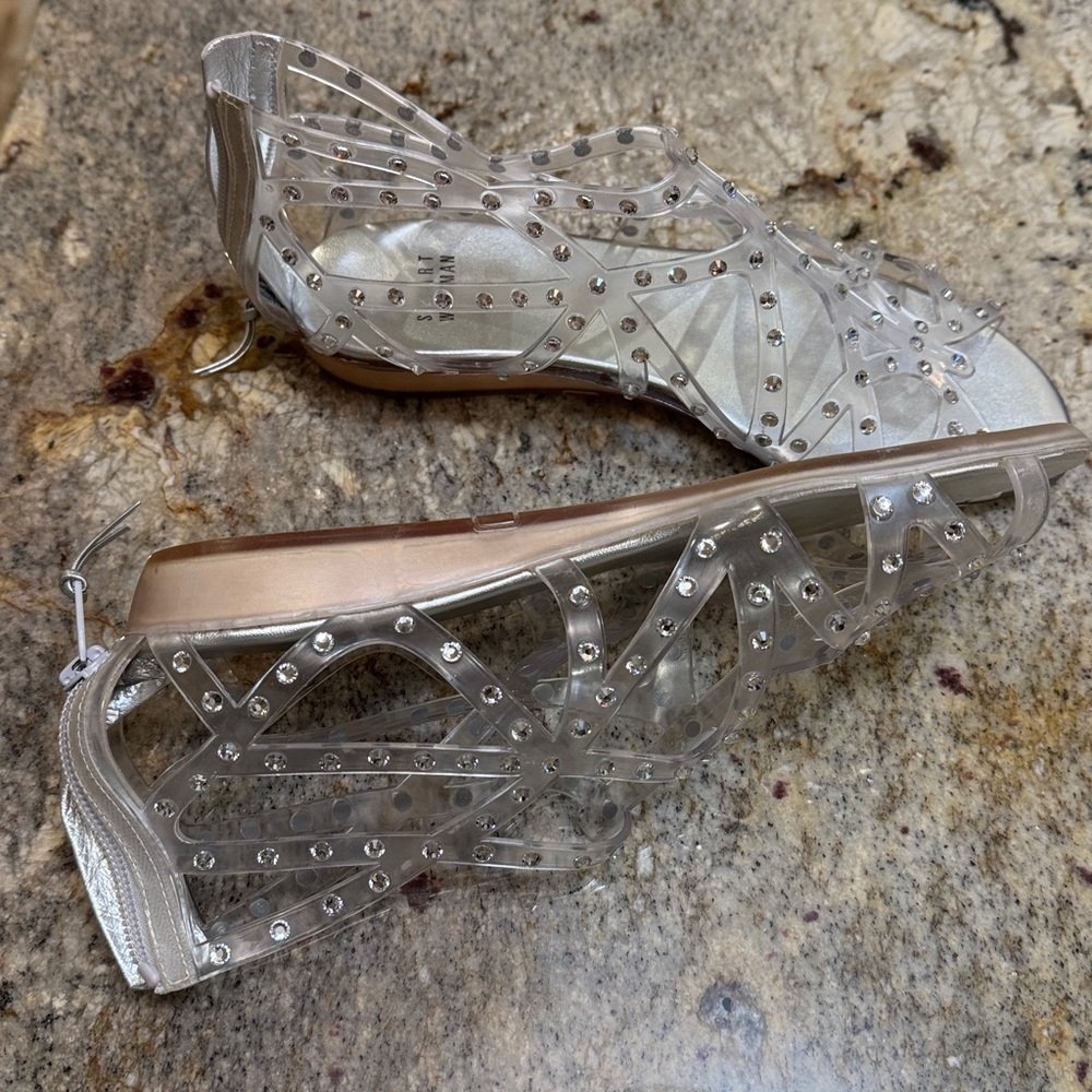 Stuart Weitzman Elegant Jelly Silver Women's Sandals with rhinestones. Worn once - Picture 4 of 8